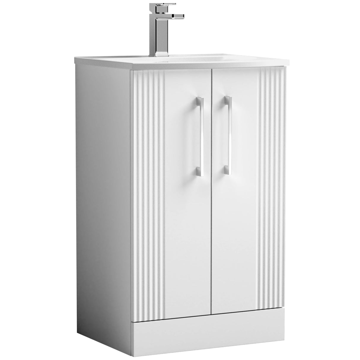 Nuie Deco 500mm Freestanding 2 Door Vanity Unit & Basin Satin White DPF123G