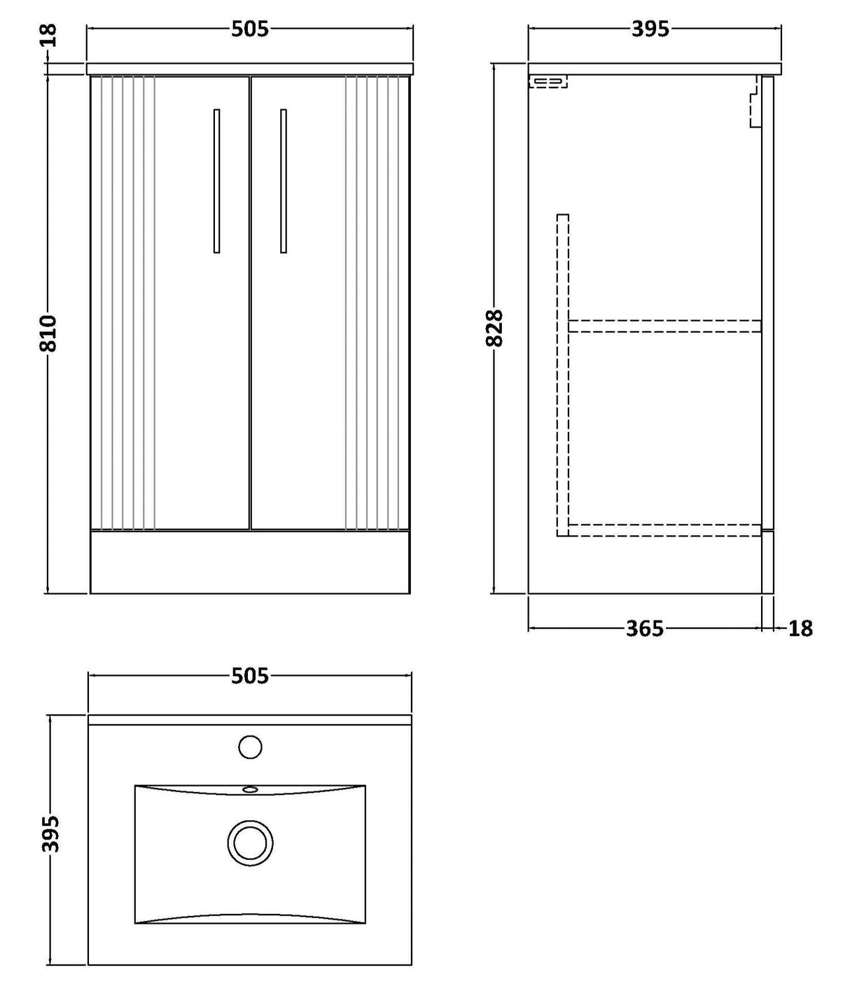 Nuie Deco 500mm Freestanding 2 Door Vanity Unit & Basin Soft Black DPF1423B LD