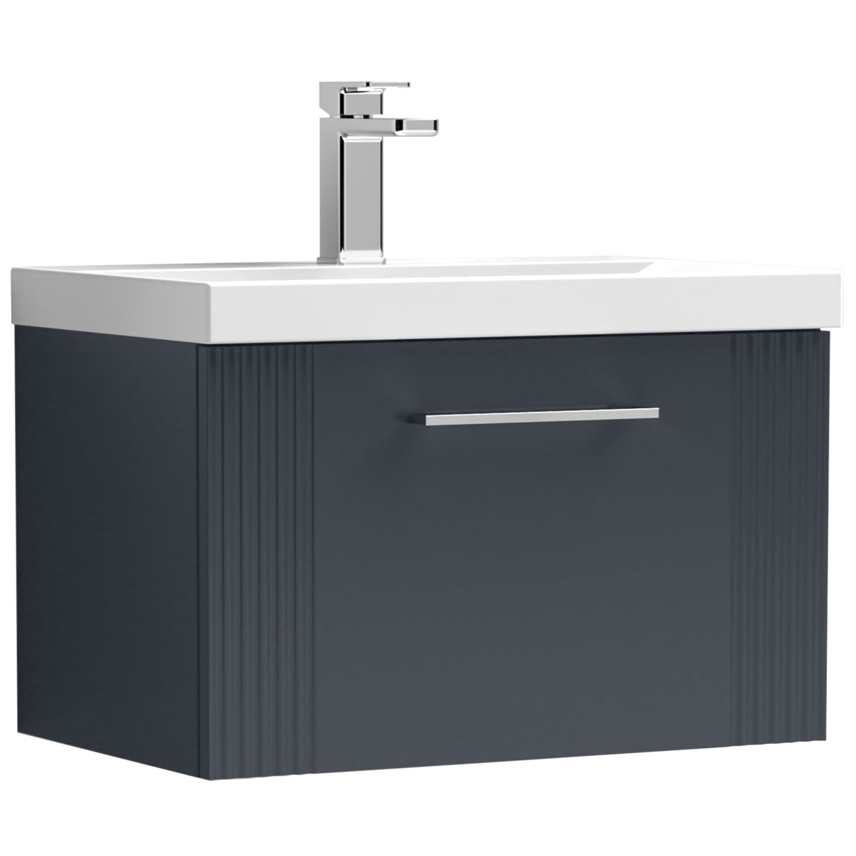 Nuie Deco 600mm Wall Hung 1 Drawer Vanity Unit & Basin Soft Black DPF1494A