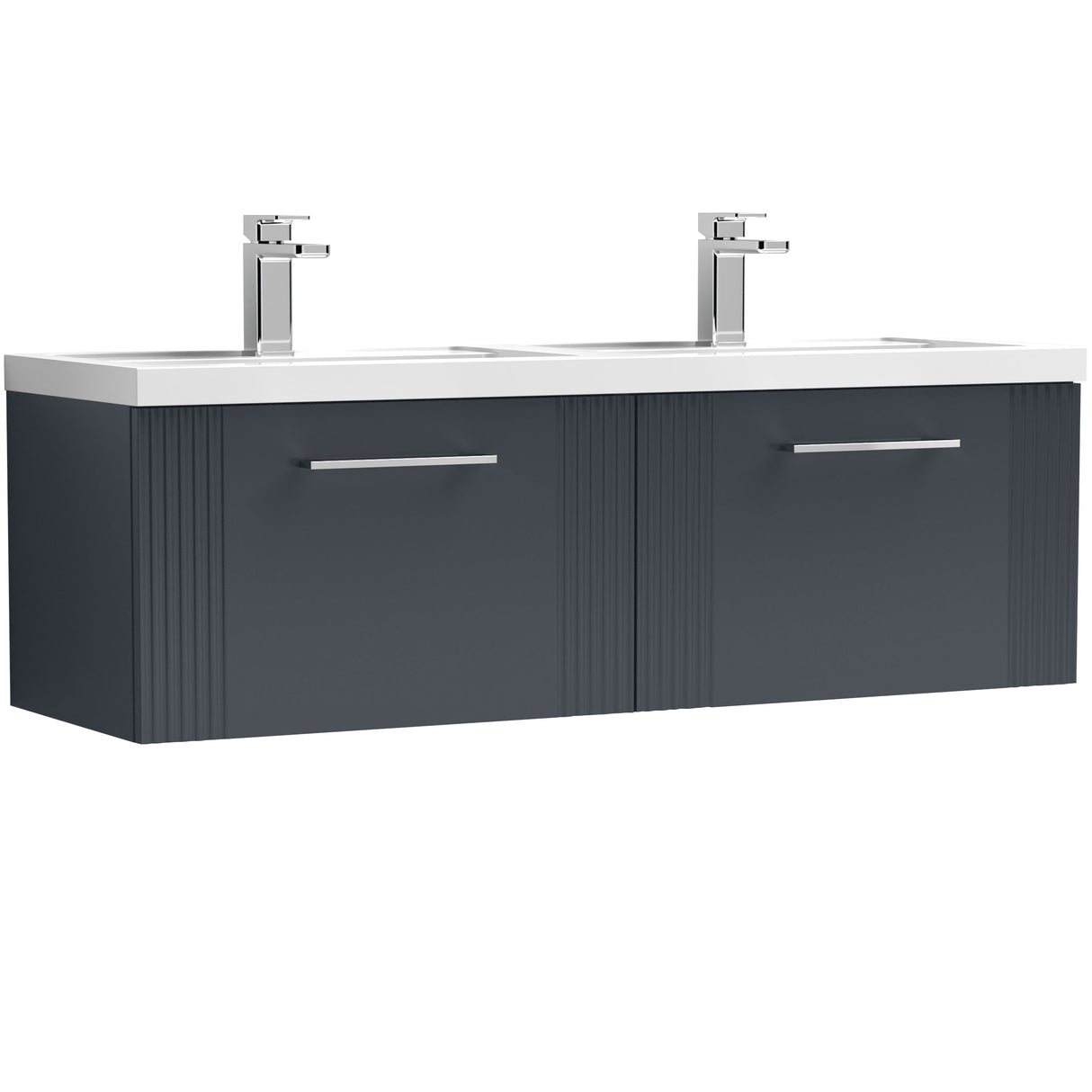 Nuie Deco 1200mm Wall Hung Double Basin Vanity Unit & Basin, 2 Drawers Soft Black DPF1494C
