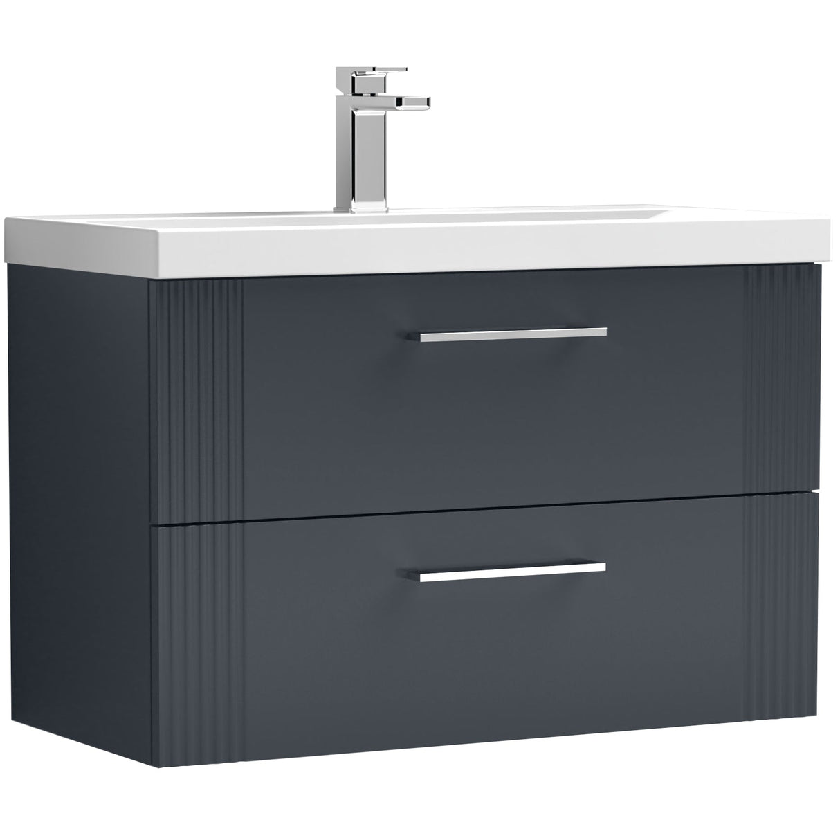 Nuie Deco 800mm Wall Hung 2 Drawer Vanity Unit & Basin Soft Black DPF1495D