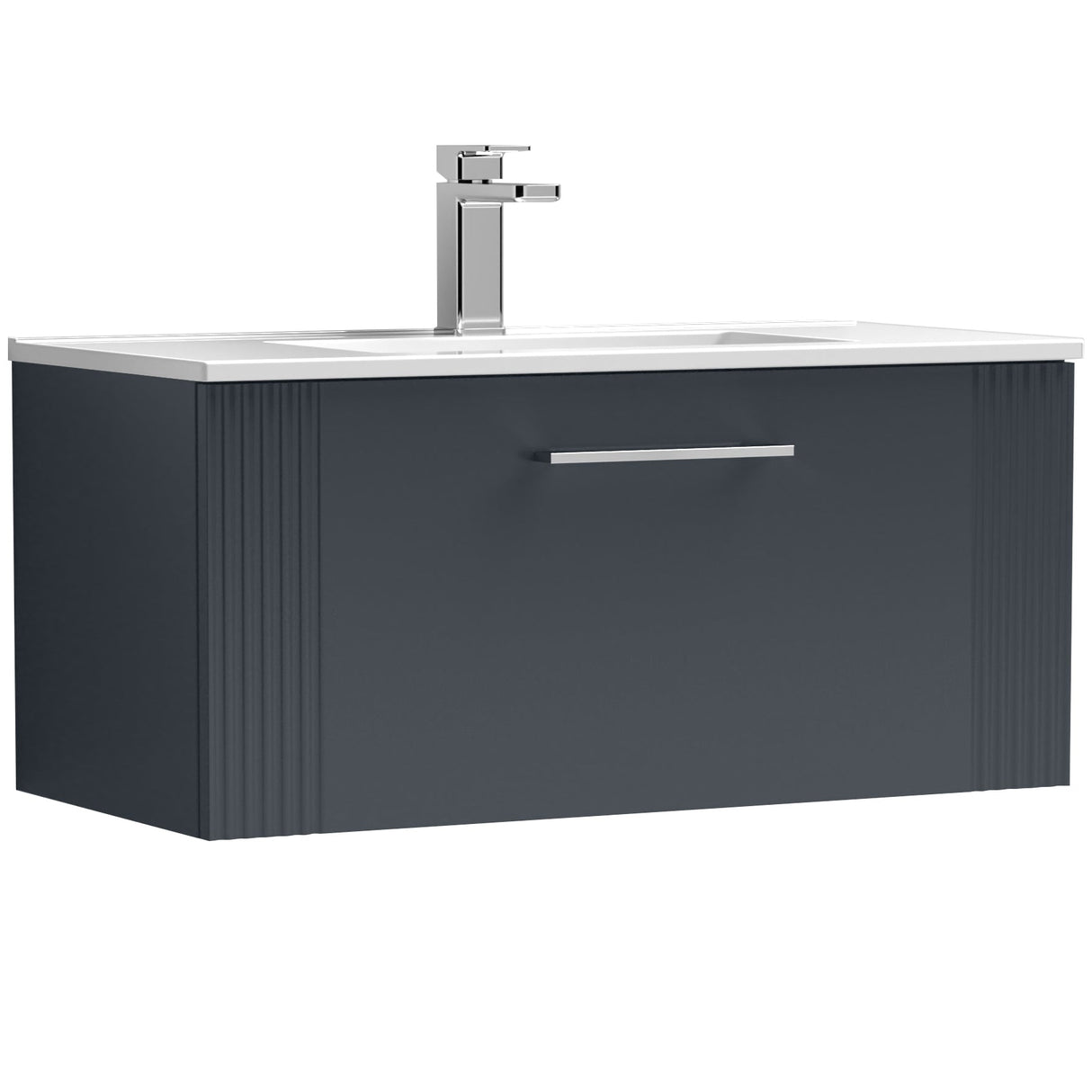 Nuie Deco 800mm Wall Hung 1 Drawer Vanity Unit & Basin Soft Black DPF1496B