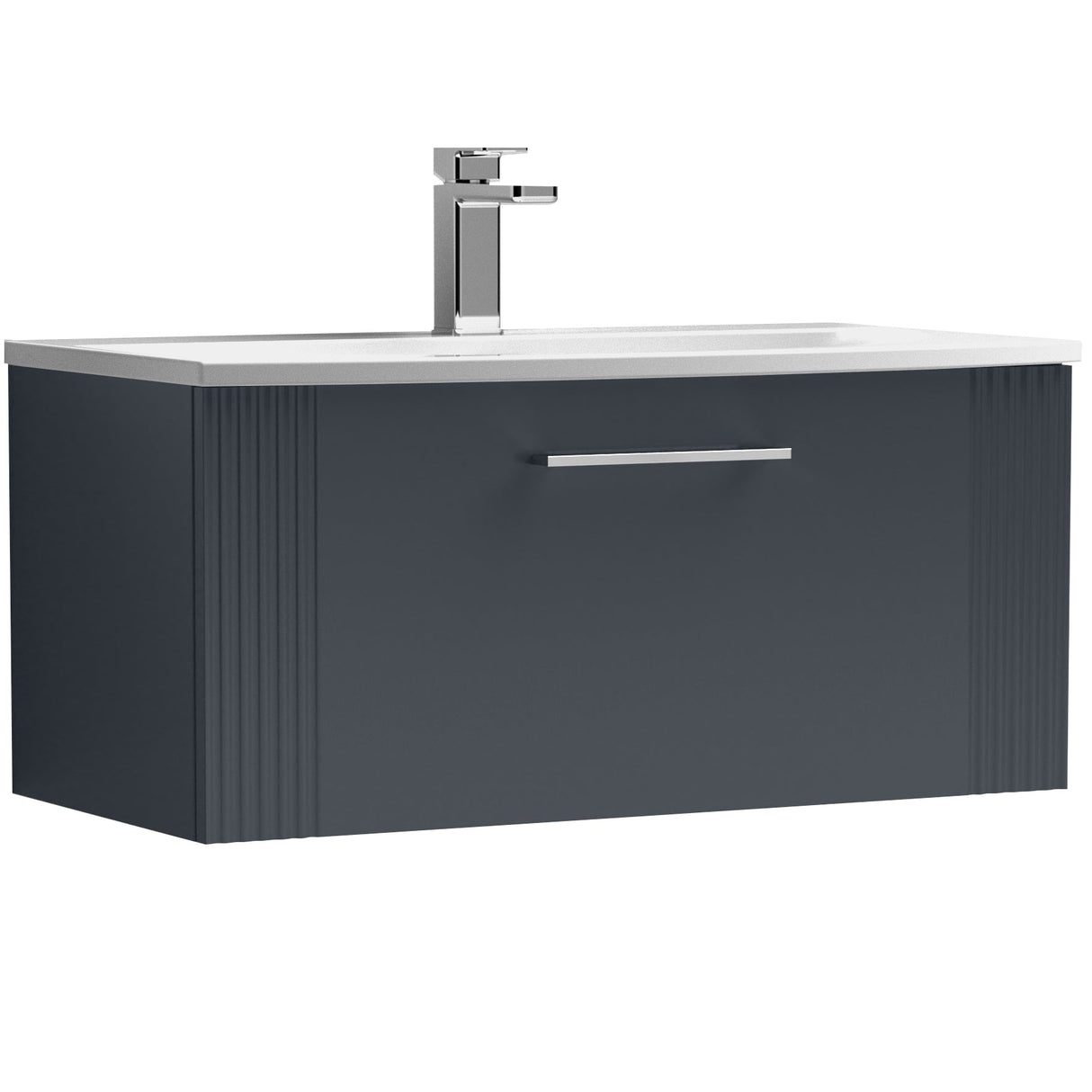 Nuie Deco 800mm Wall Hung 1 Drawer Vanity Unit & Basin Soft Black DPF1496G