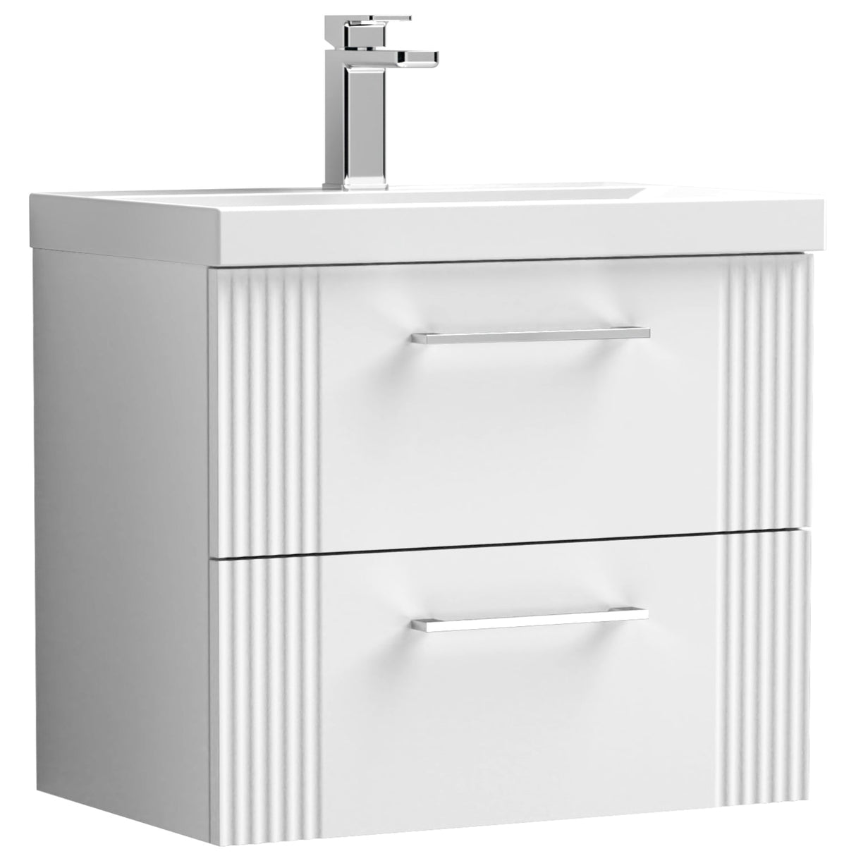 Nuie Deco 600mm Wall Hung 2 Drawer Vanity Unit & Basin Satin White DPF193A