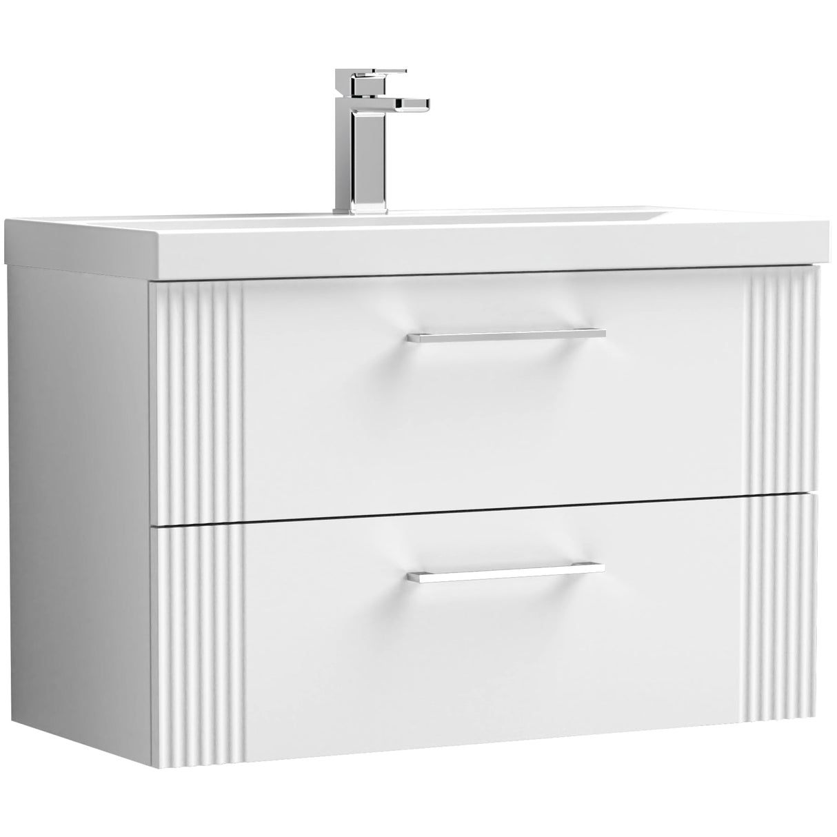 Nuie Deco 800mm Wall Hung 2 Drawer Vanity Unit & Basin Satin White DPF195A