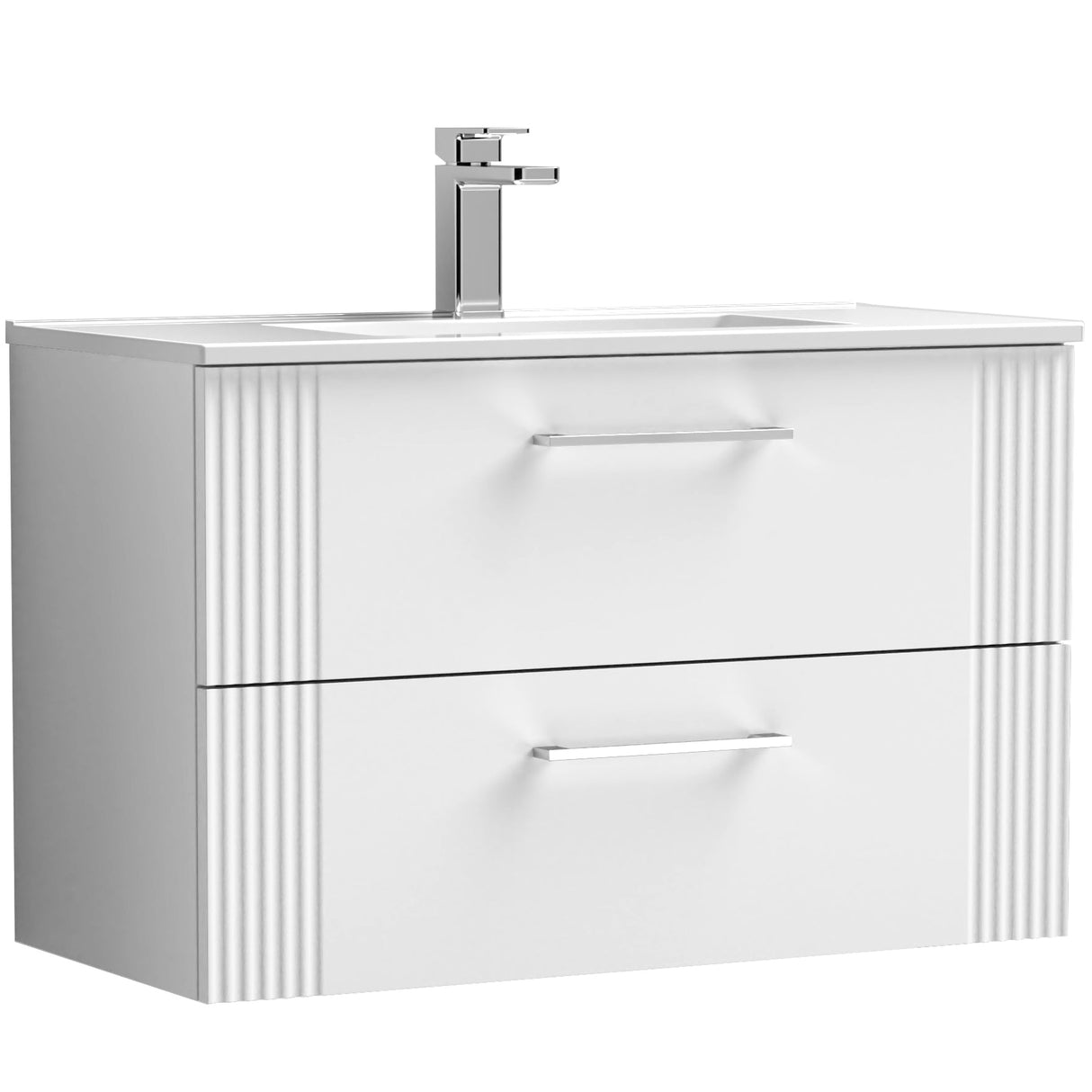 Nuie Deco 800mm Wall Hung 2 Drawer Vanity Unit & Basin Satin White DPF195B