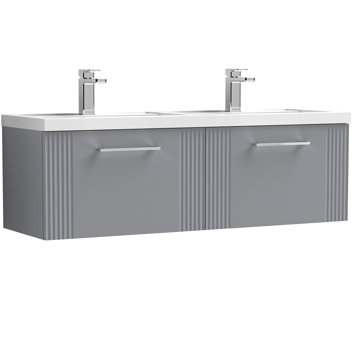 Nuie Deco 1200mm Wall Hung Double Basin Vanity Unit & Basin, 2 Drawers Satin Grey DPF294C