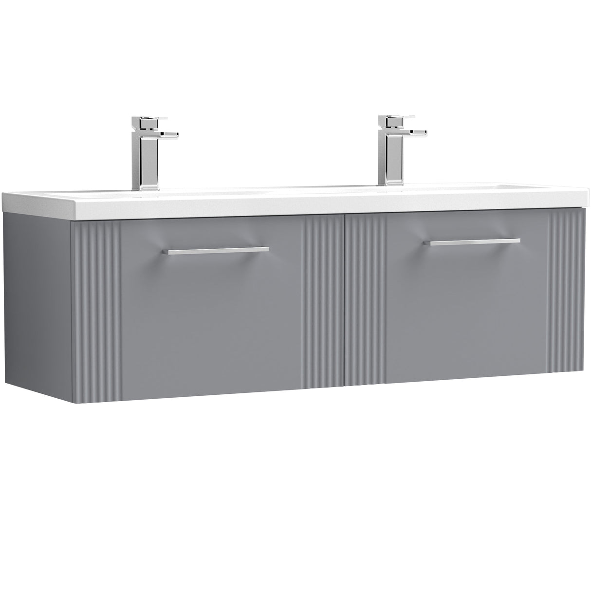 Nuie Deco 1200mm Wall Hung Double Basin Vanity Unit & Basin, 2 Drawers Satin Grey DPF294F