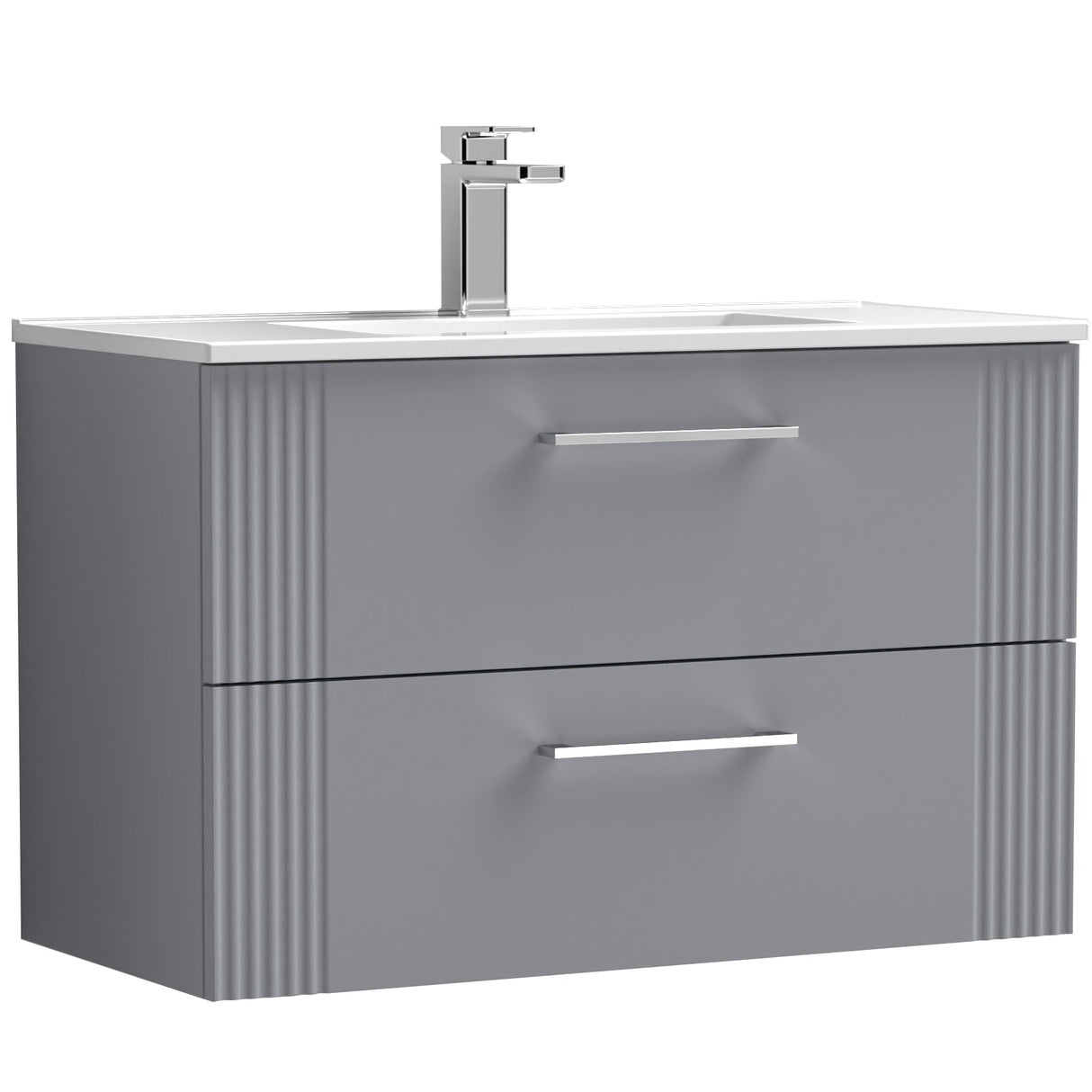 Nuie Deco 800mm Wall Hung 2 Drawer Vanity Unit & Basin Satin Grey DPF295B