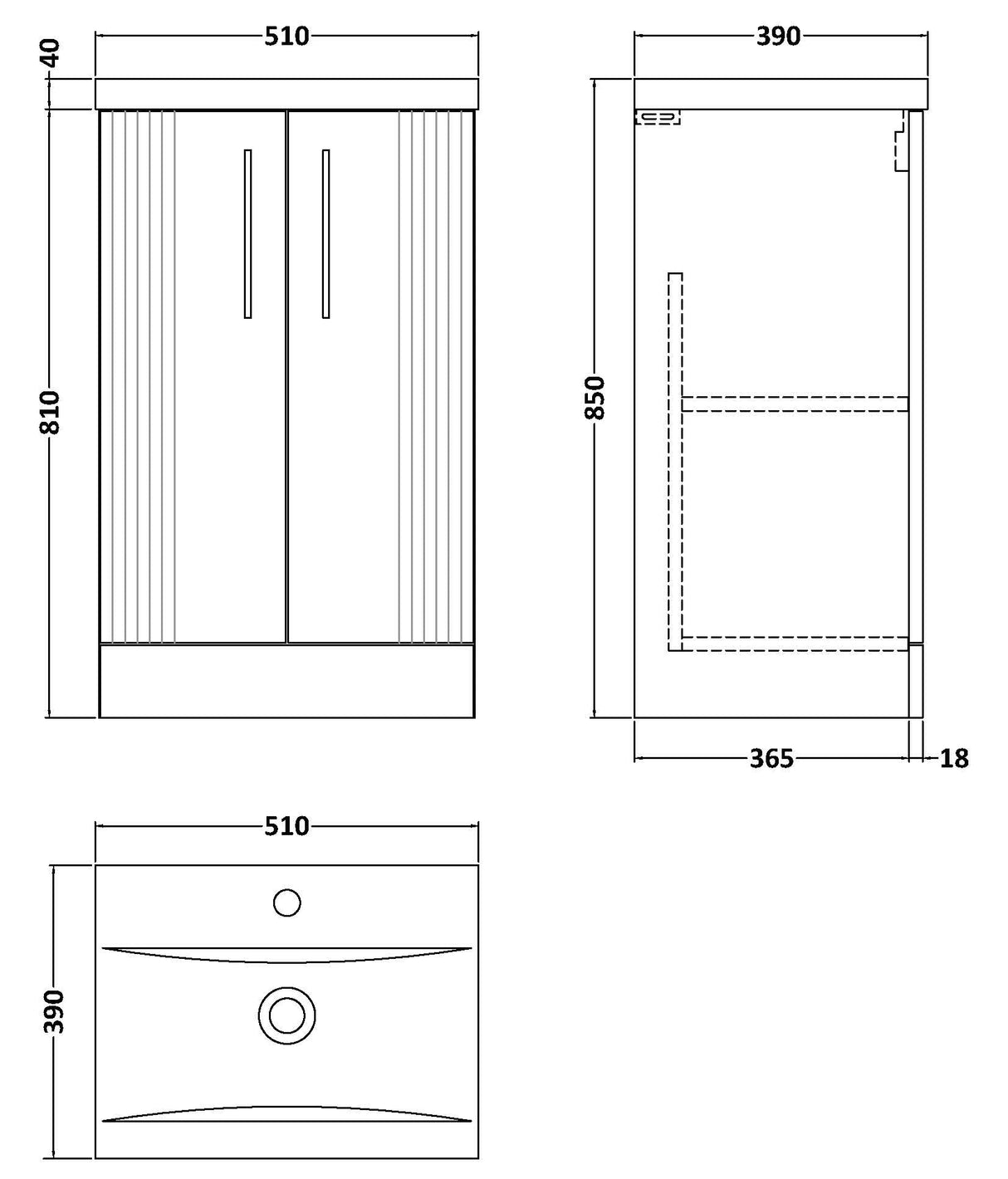 Nuie Deco 500mm Freestanding 2 Door Vanity Unit & Basin Satin Blue DPF323A LD