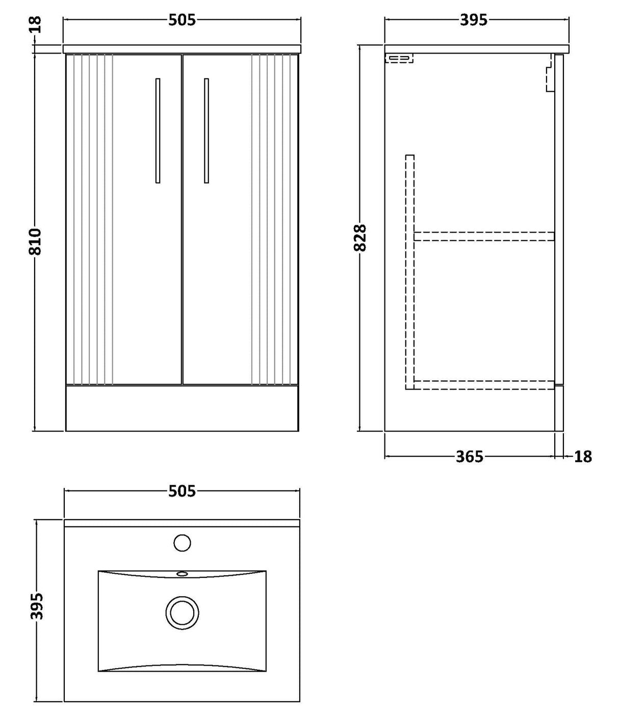 Nuie Deco 500mm Freestanding 2 Door Vanity Unit & Basin Satin Blue DPF323B LD