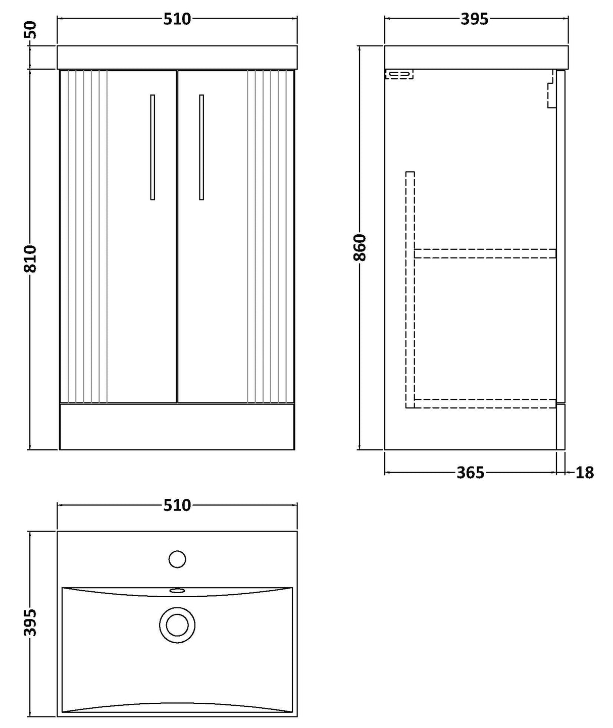 Nuie Deco 500mm Freestanding 2 Door Vanity Unit & Basin Satin Blue DPF323D LD