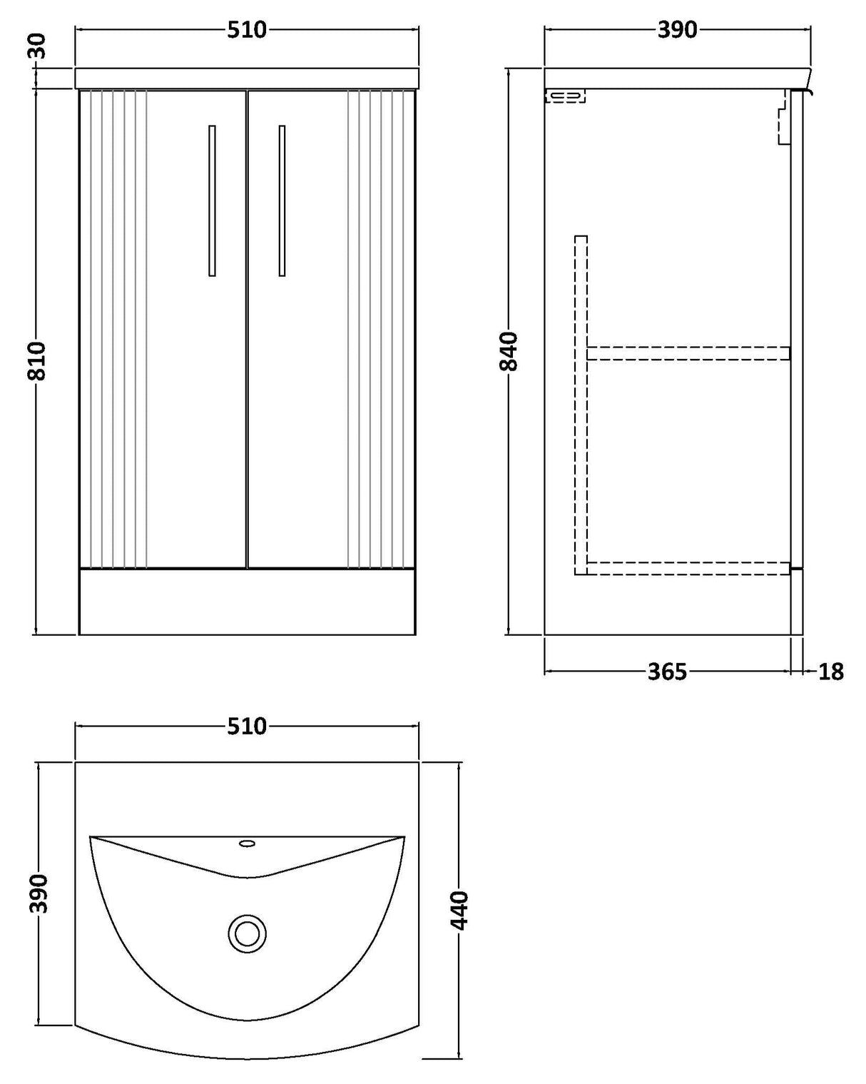 Nuie Deco 500mm Freestanding 2 Door Vanity Unit & Basin Satin Blue DPF323G LD