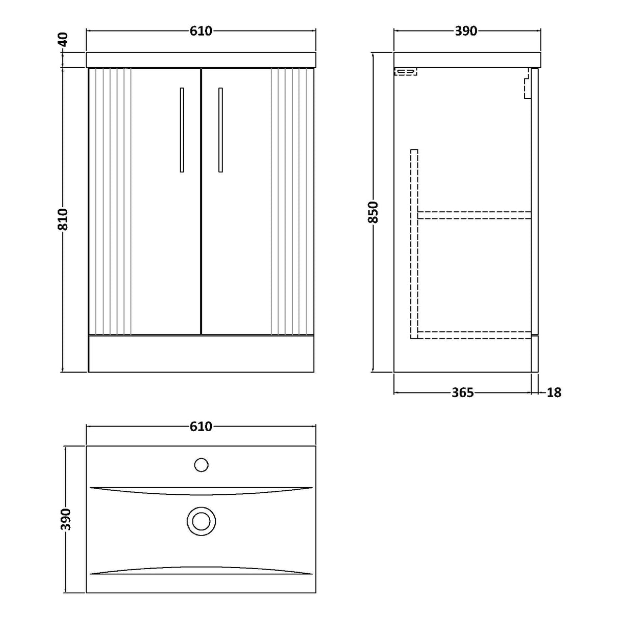 Nuie Deco 600mm Freestanding 2 Door Vanity Unit & Basin Satin Blue DPF325A LD