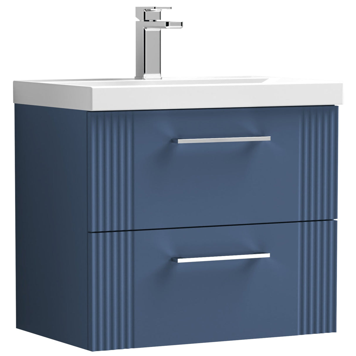 Nuie Deco 600mm Wall Hung 2 Drawer Vanity Unit & Basin Satin Blue DPF393D