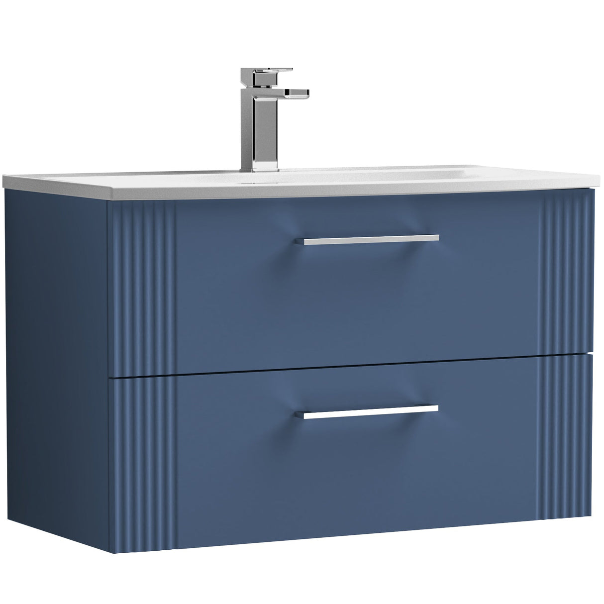 Nuie Deco 800mm Wall Hung 2 Drawer Vanity Unit & Basin Satin Blue DPF395G