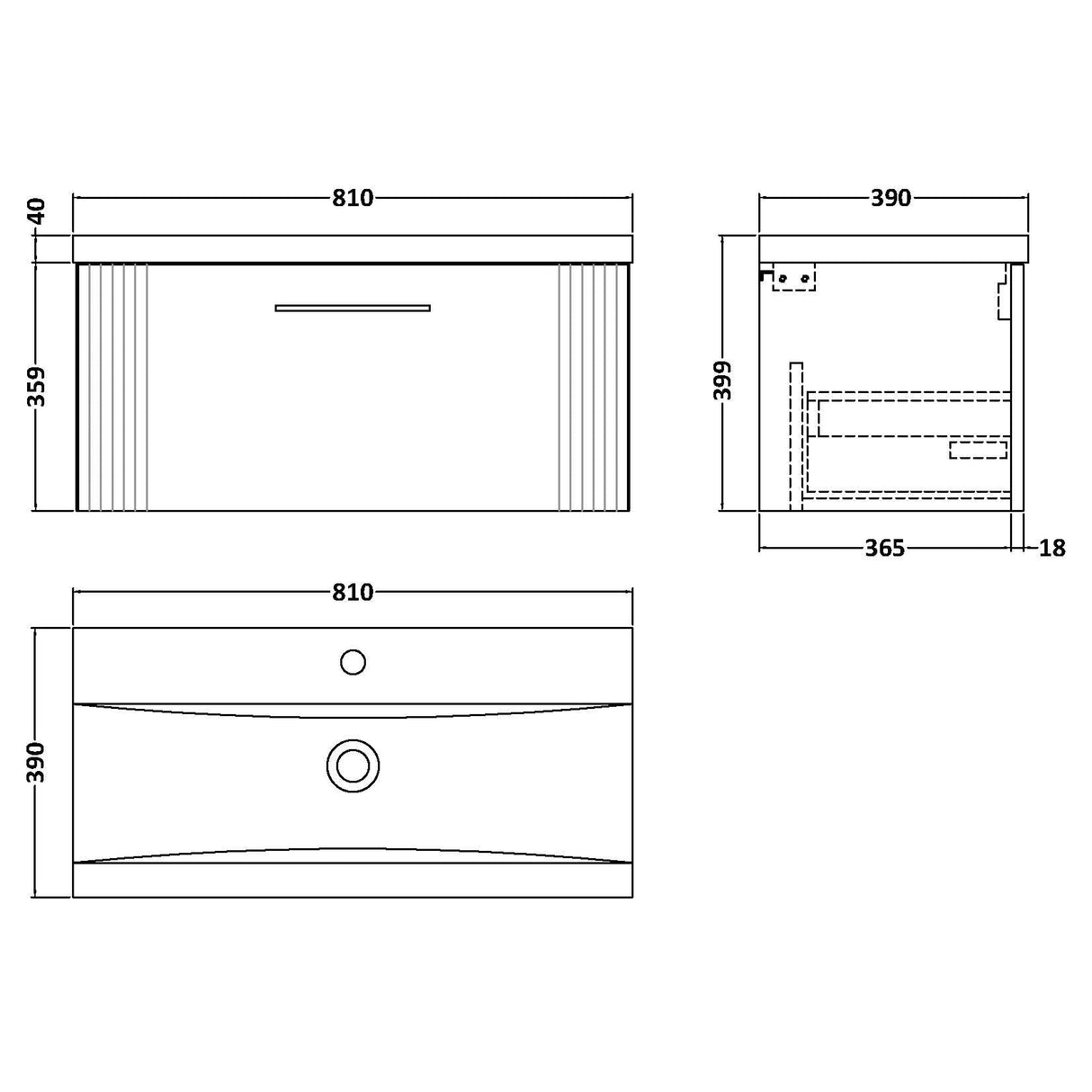 Nuie Deco 800mm Wall Hung 1 Drawer Vanity Unit & Basin Satin Blue DPF396A LD