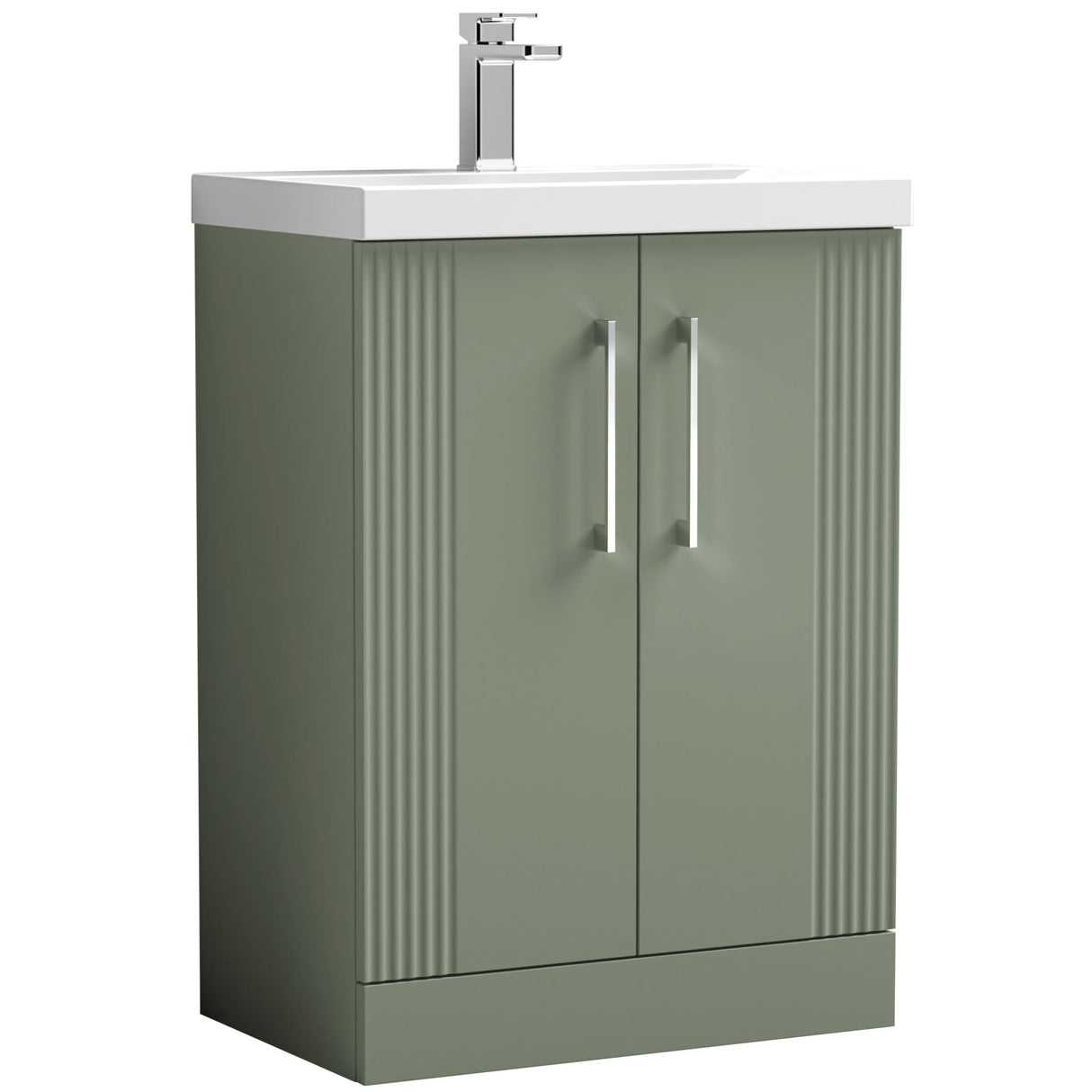 Nuie Deco 600mm Freestanding 2 Door Vanity Unit & Basin Satin Green DPF825D