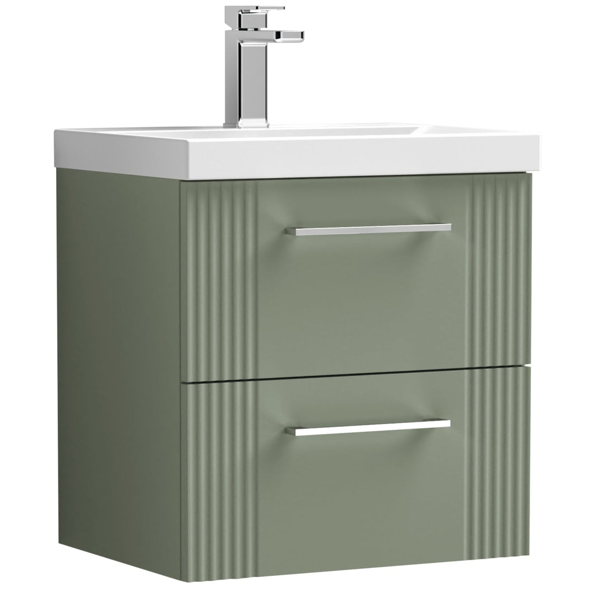 Nuie Deco 500mm Wall Hung 2 Drawer Vanity Unit & Basin Satin Green DPF892A