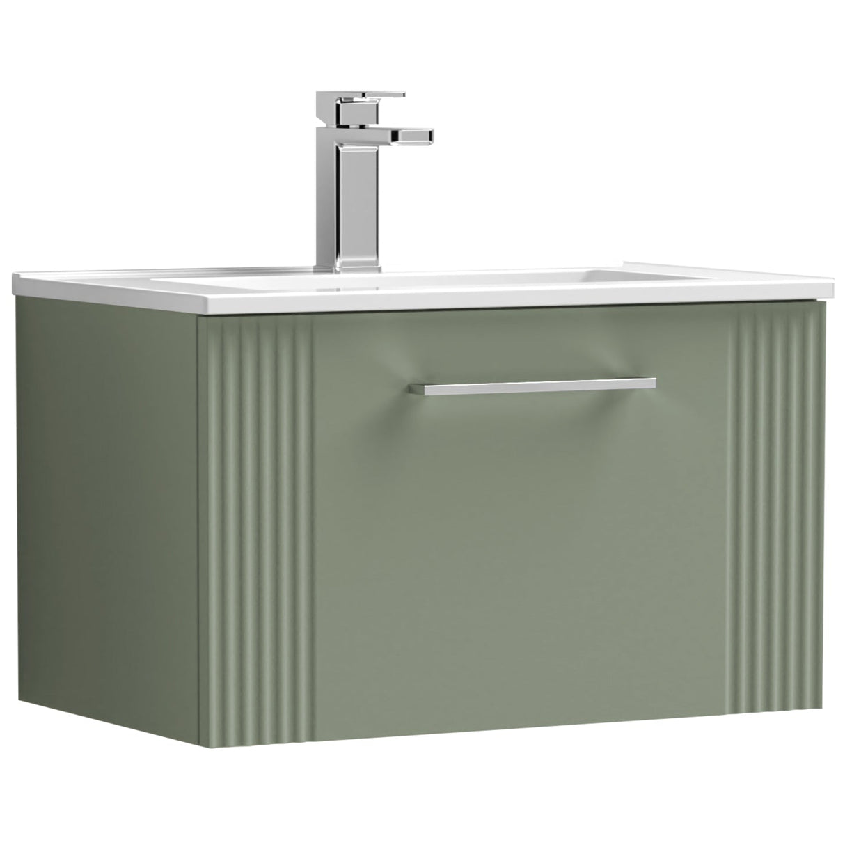 Nuie Deco 600mm Wall Hung 1 Drawer Vanity Unit & Basin Satin Green DPF894B
