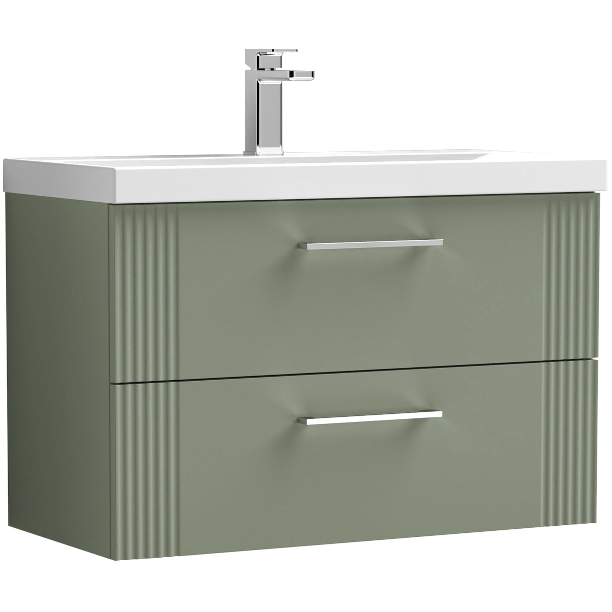 Nuie Deco 800mm Wall Hung 2 Drawer Vanity Unit & Basin Satin Green DPF895D