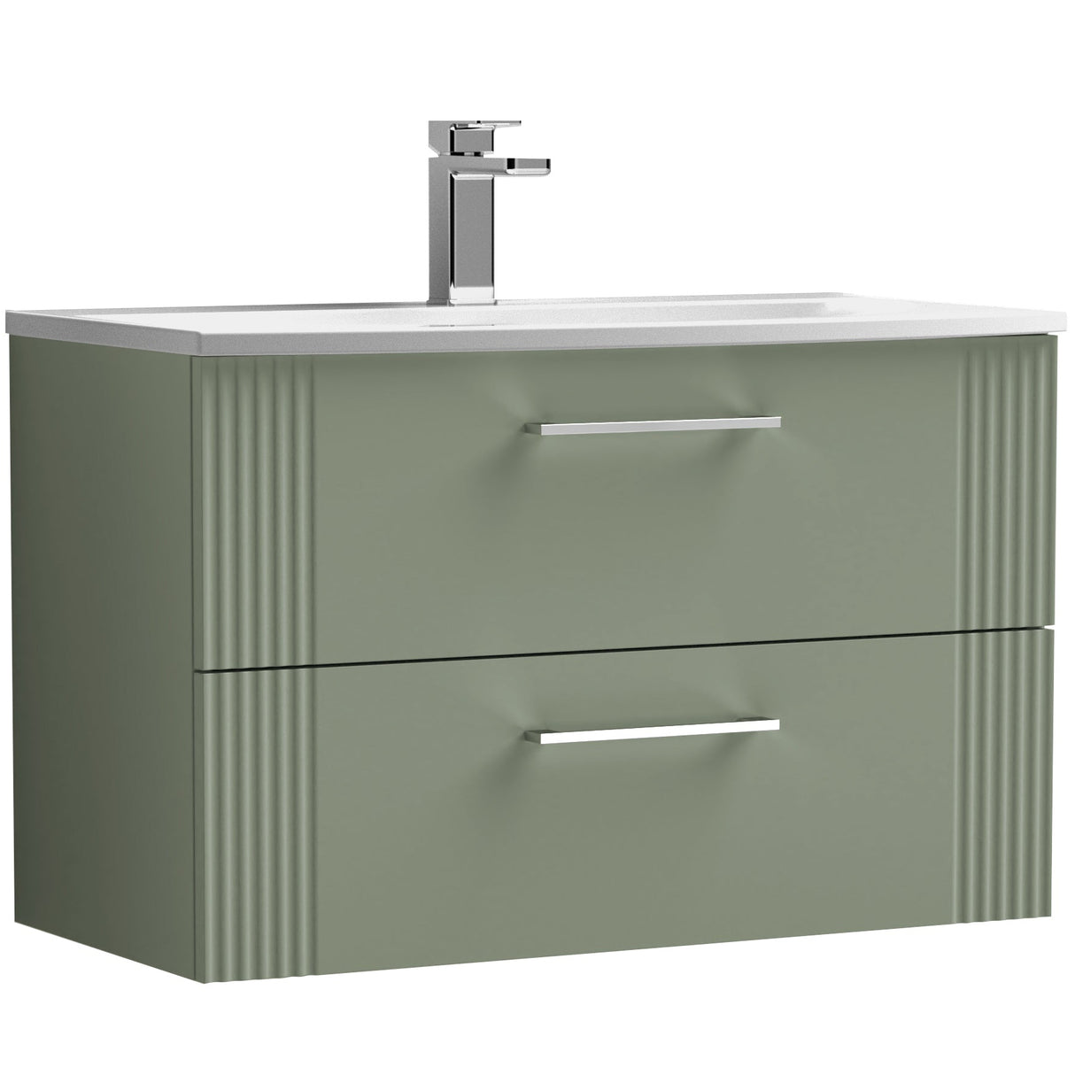 Nuie Deco 800mm Wall Hung 2 Drawer Vanity Unit & Basin Satin Green DPF895G
