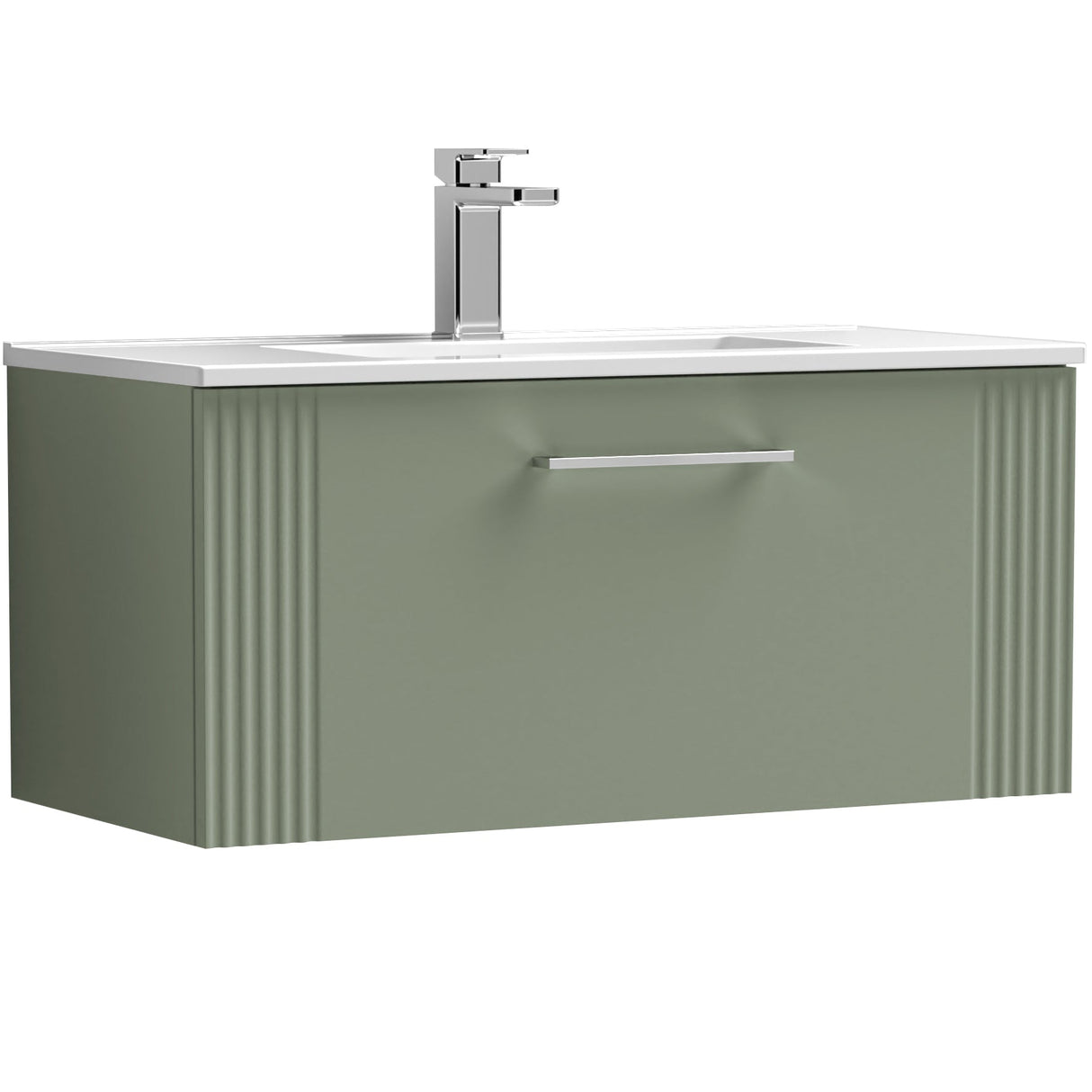 Nuie Deco 800mm Wall Hung 1 Drawer Vanity Unit & Basin Satin Green DPF896B