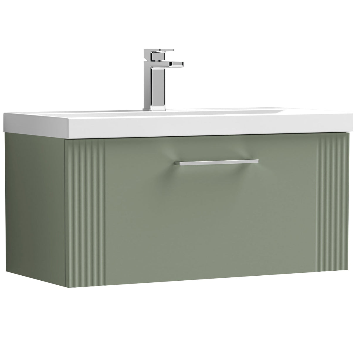 Nuie Deco 800mm Wall Hung 1 Drawer Vanity Unit & Basin Satin Green DPF896D