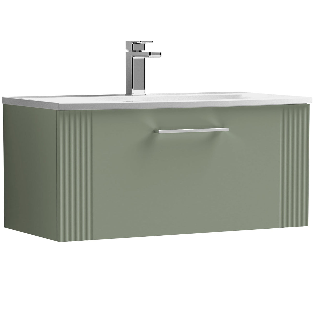 Nuie Deco 800mm Wall Hung 1 Drawer Vanity Unit & Basin Satin Green DPF896G