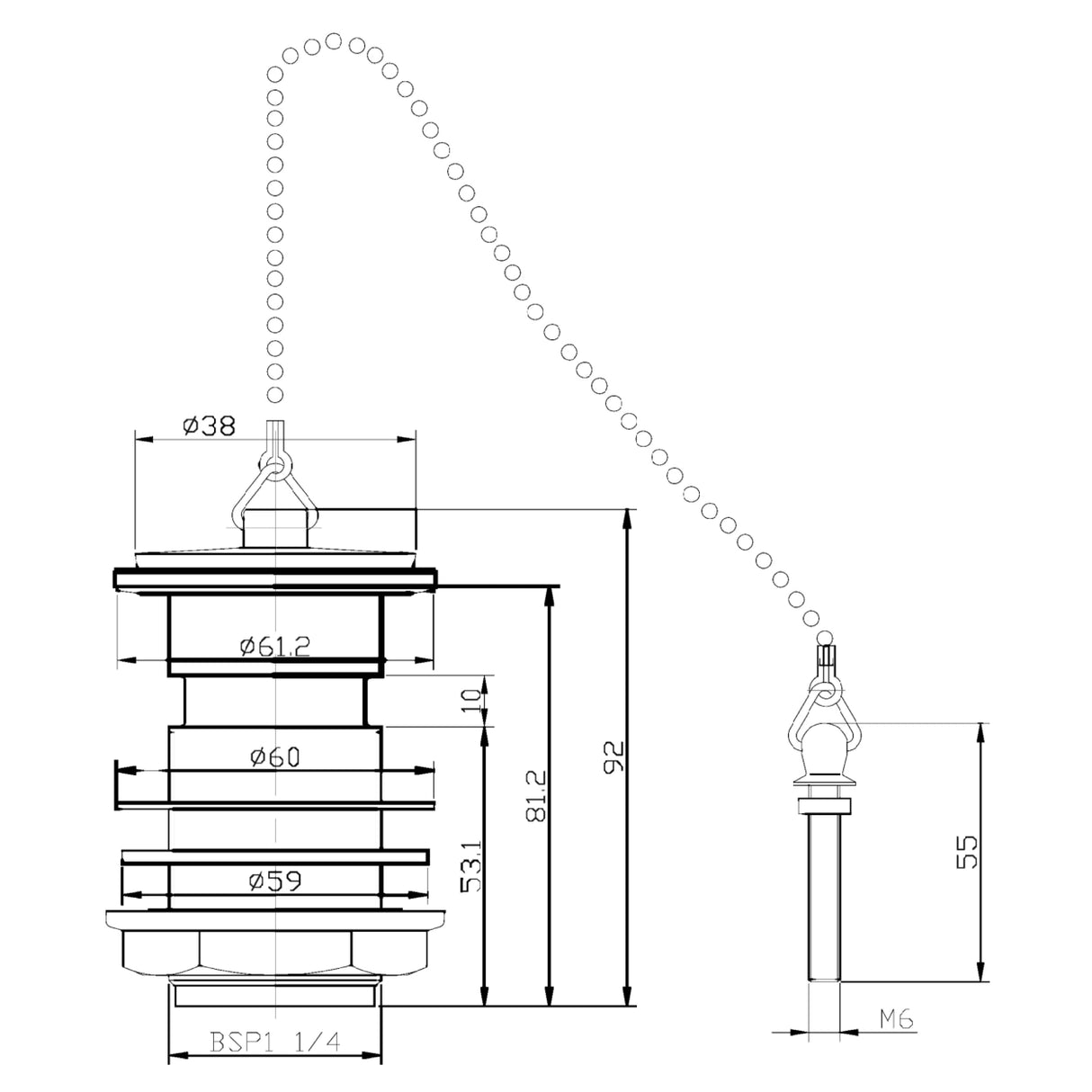 Nuie Contract Basin Waste with Poly Plug & Ball Chain Slotted Chrome E308 LD