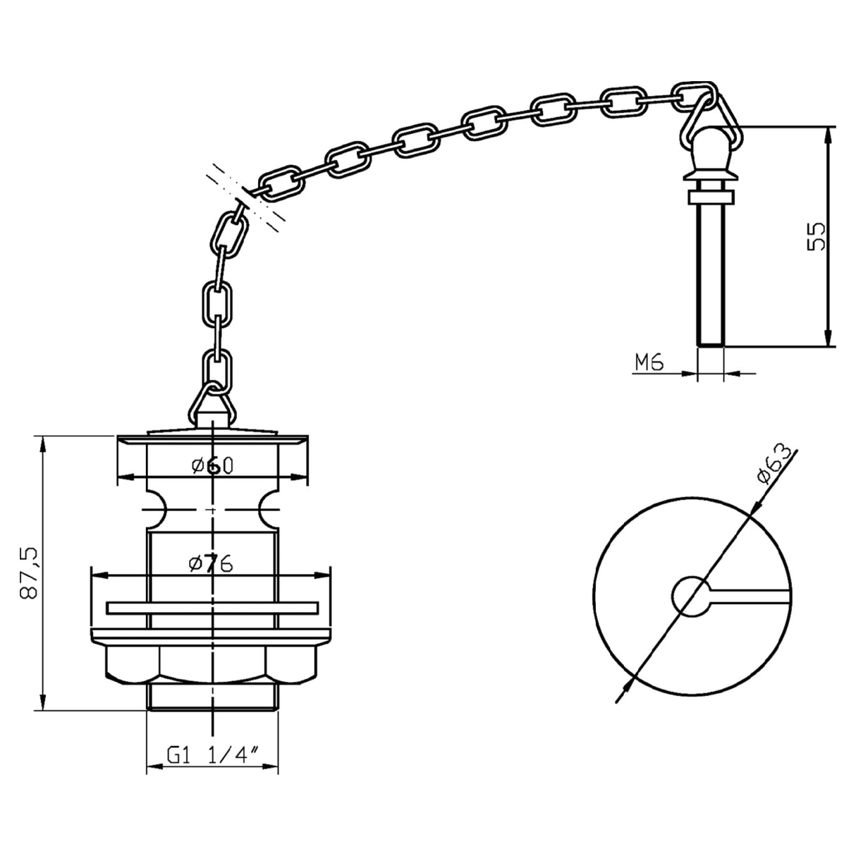 Nuie Basin Waste With Brass Plug & Link Chain Slotted Chrome E353 LD