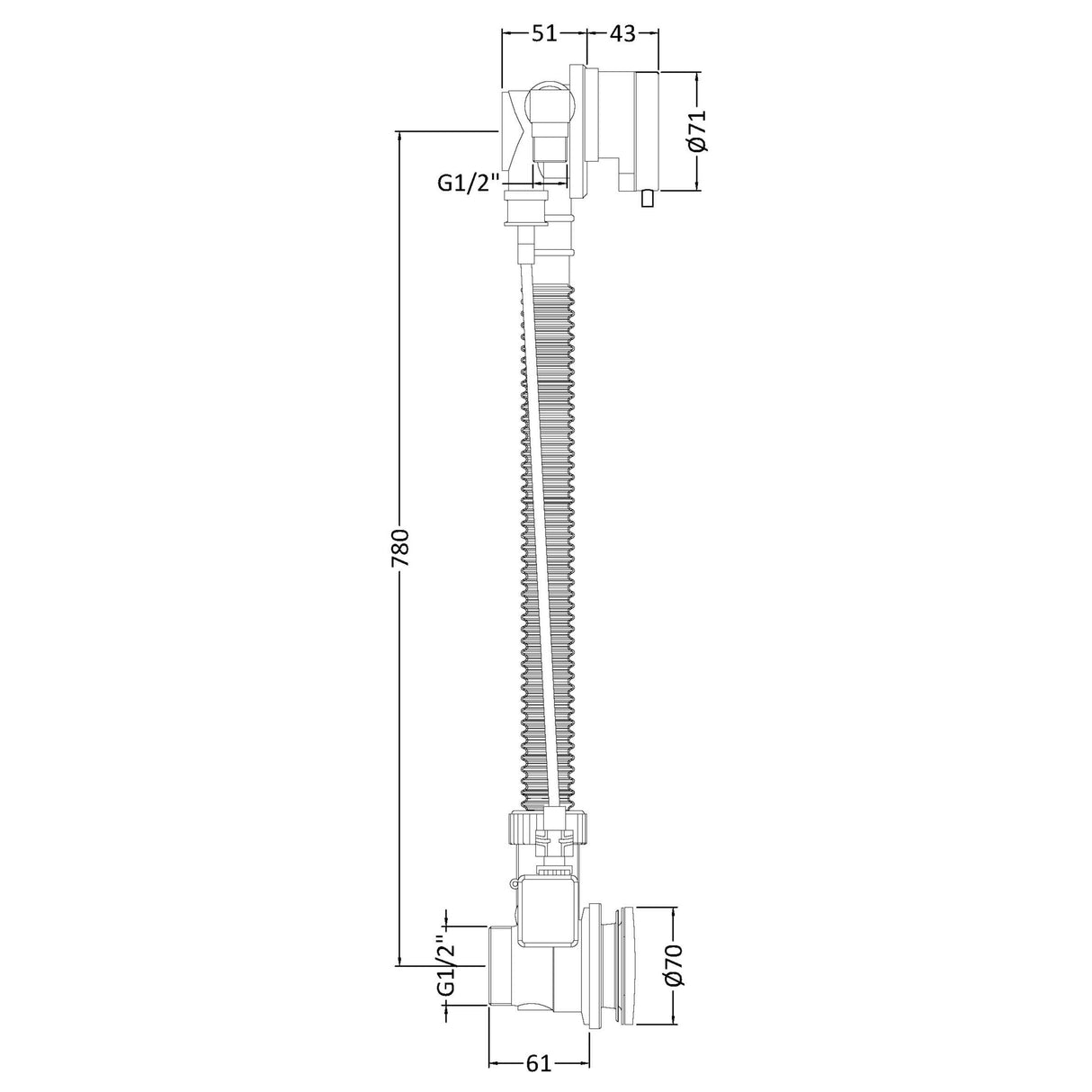 Nuie Round Extended Freeflow Bath Filler Pop-Up Waste & Overflow Chrome E358 LD