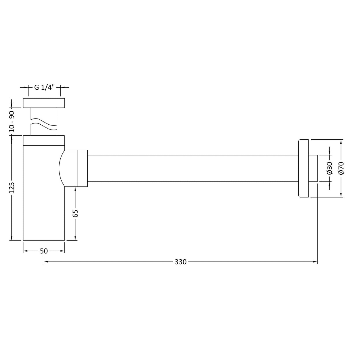 Nuie Round Bottle Trap with 300mm Extension Tube EK802 Brushed Brass LD