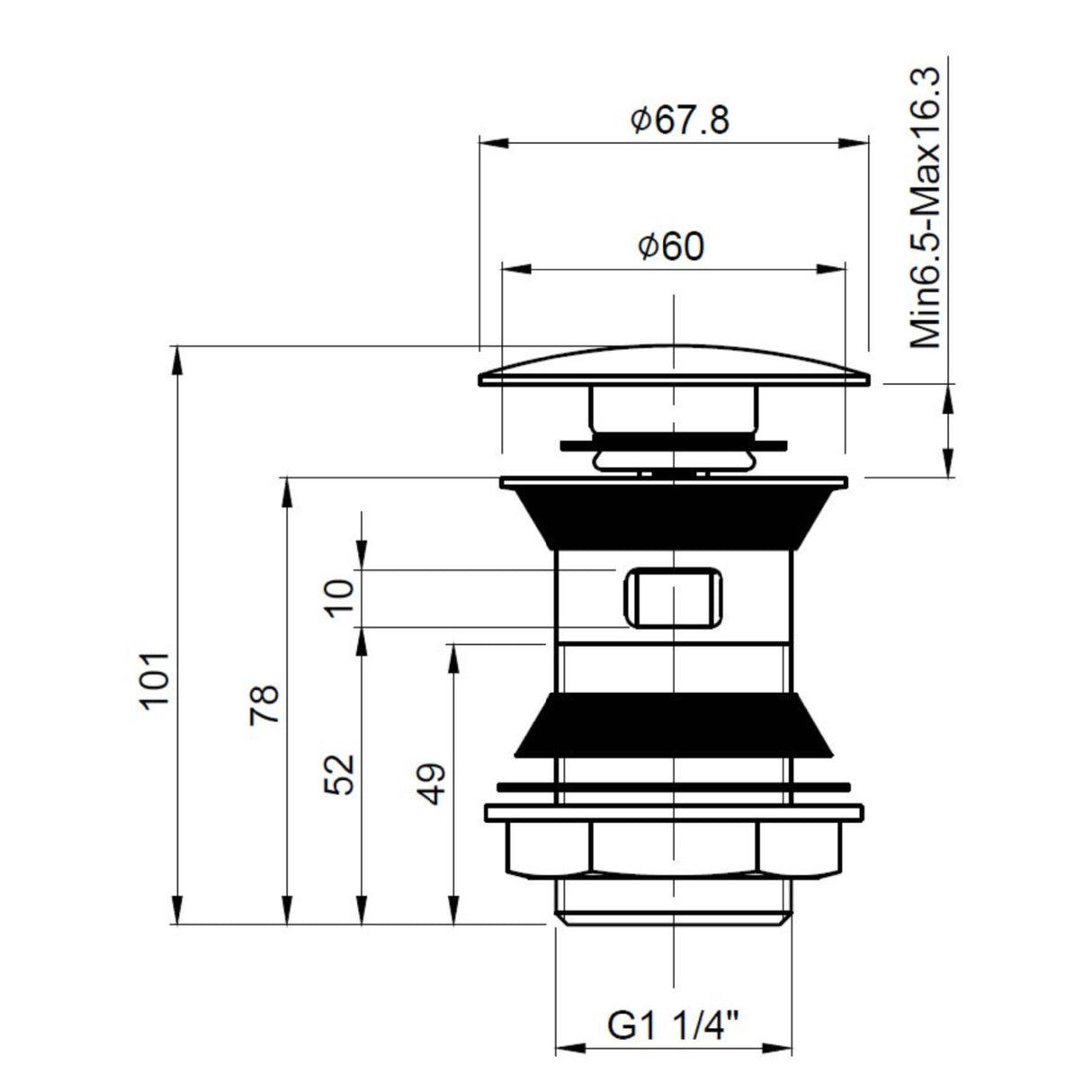 Nuie Push Button Stainless Steel Basin Waste Slotted Chrome ER07 LD
