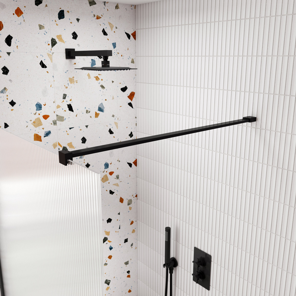 Hudson Reed Wetroom Screen Flat Support Bar Matt Black FIX040 LS