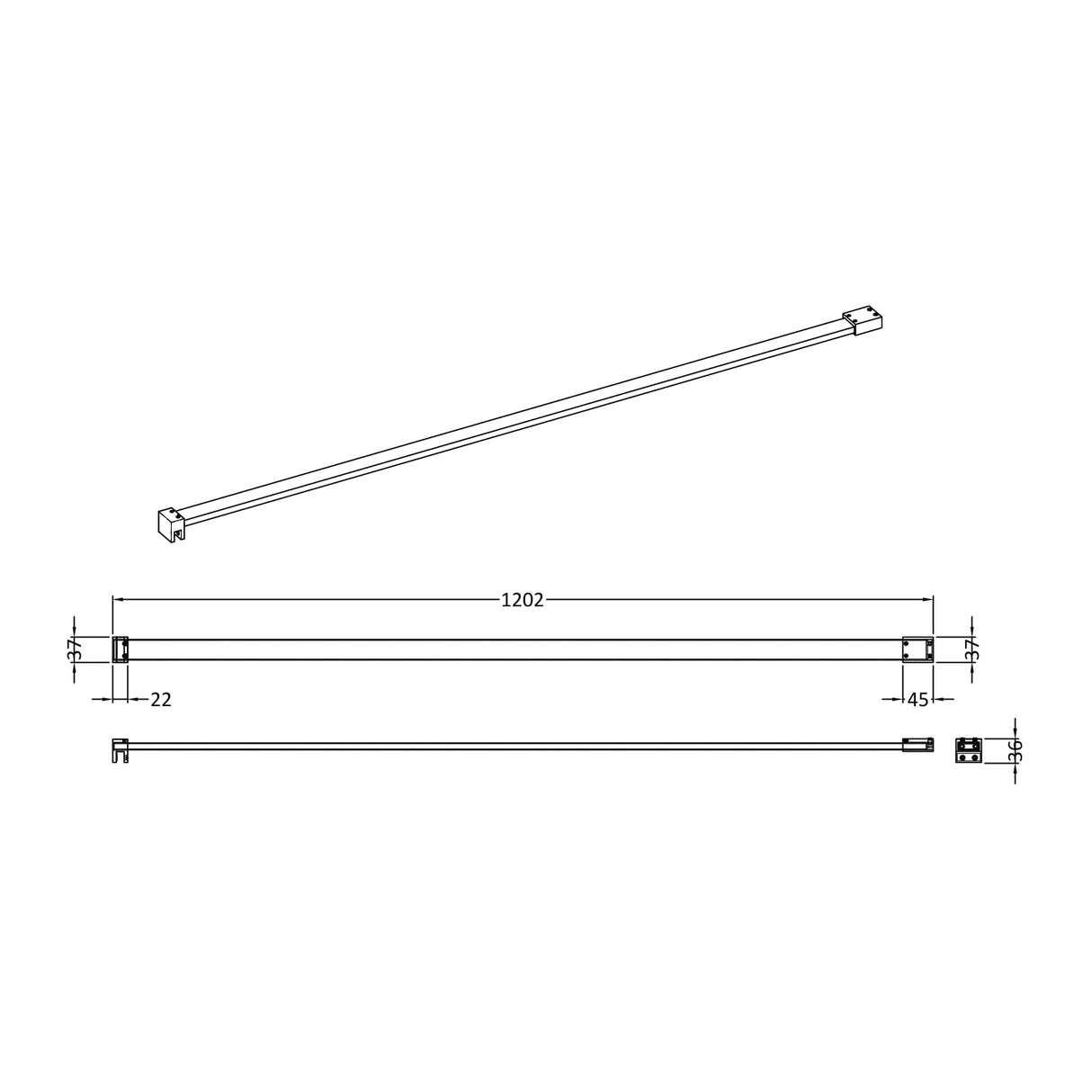 Hudson Reed Wetroom Screen Flat Support Bar Brushed Brass FIX080 LD