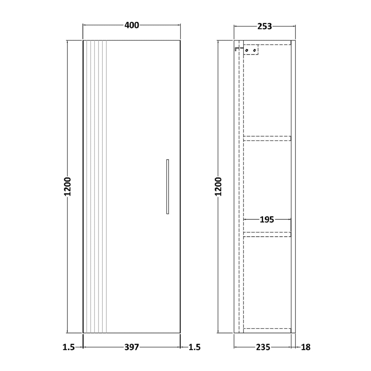 Nuie Deco 1 Door Wall Hung Tall Storage Unit W400mm Satin Grey FLT262 LD