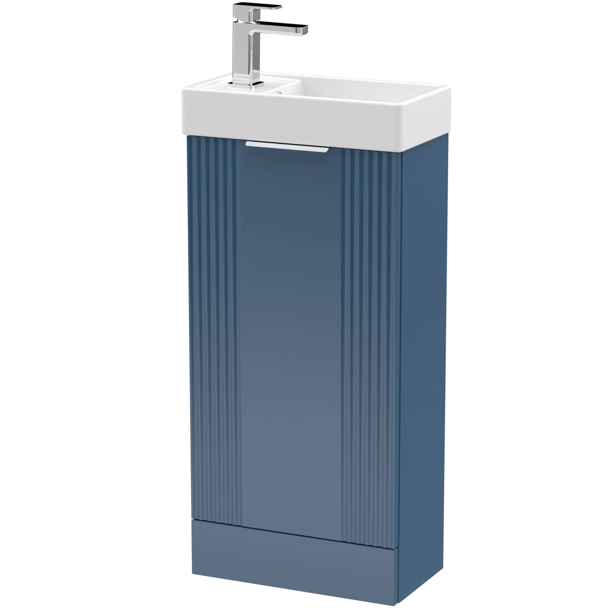 Nuie Deco Compact 400mm Freestanding 1 Door Vanity Unit & Basin Satin Blue FLT320