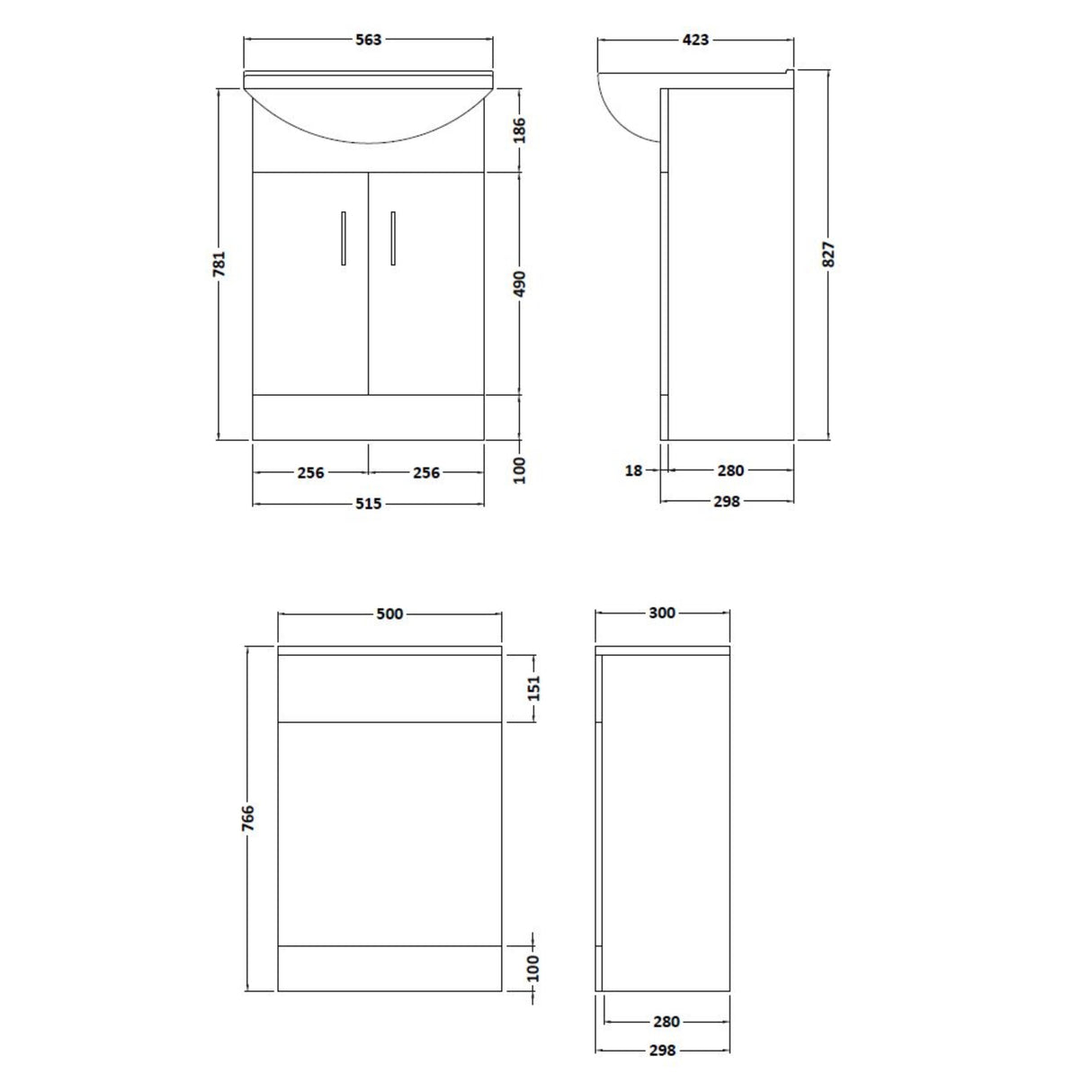 Nuie Saturn Toilet & Basin Suite W1063mm - 2 Door Vanity Unit Gloss White FMD001 LD