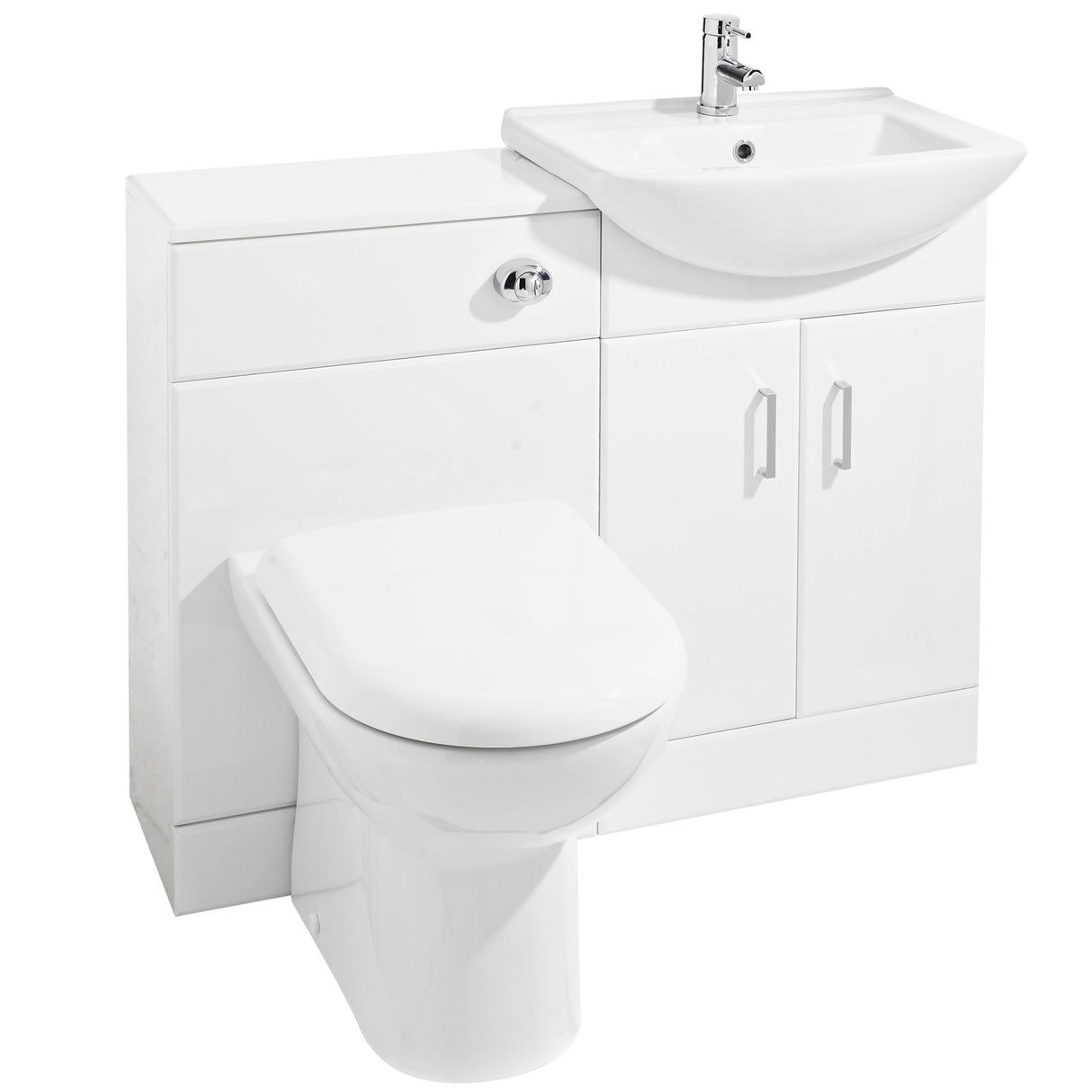 Nuie Saturn Toilet & Basin Suite W1063mm - 2 Door Vanity Unit Gloss White FMD001