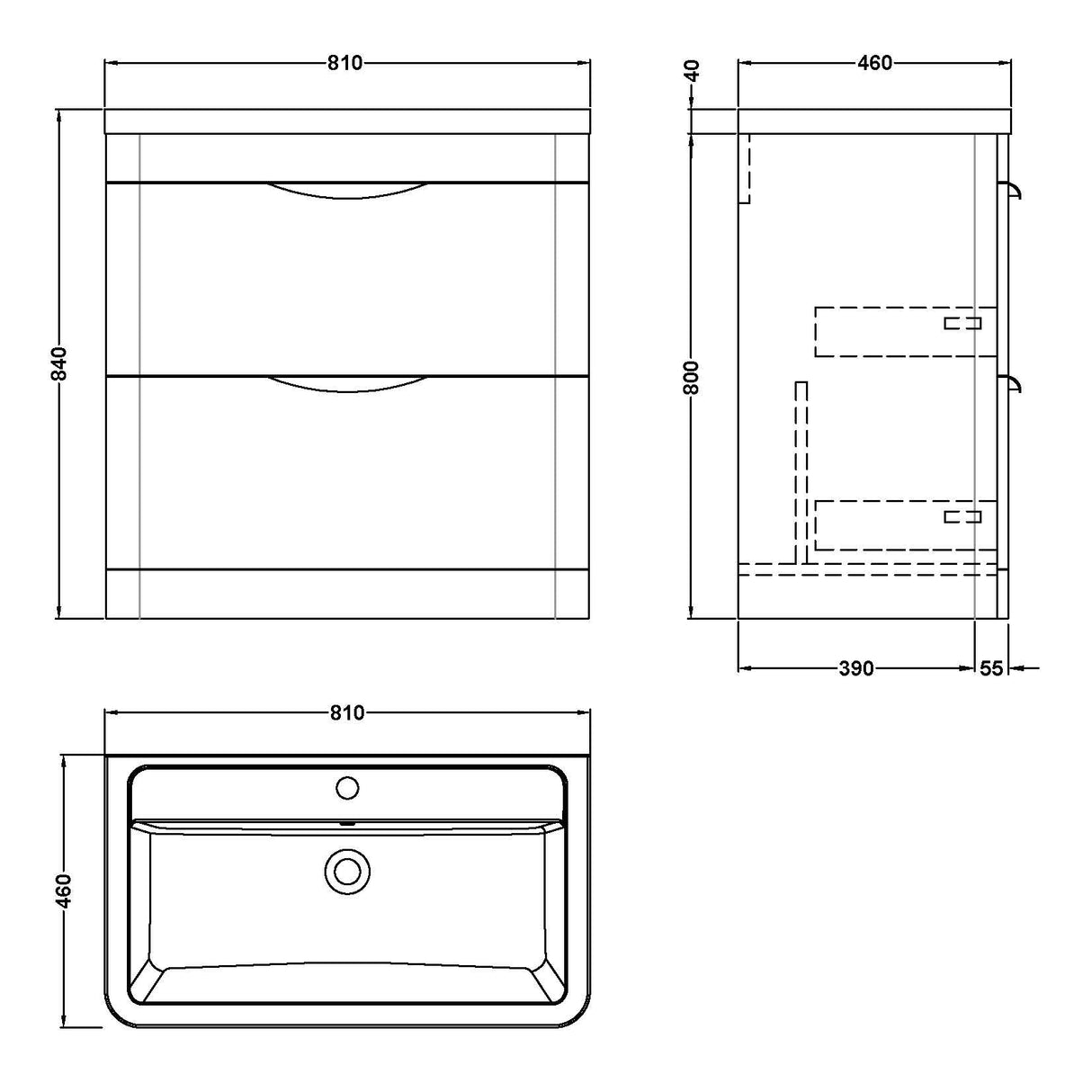Nuie Parade 800mm Freestanding 2 Drawer Vanity Unit & Basin Gloss White FPA004A LD