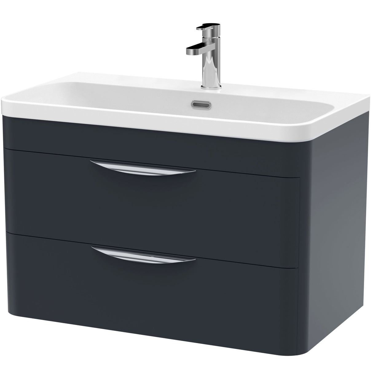 Nuie Parade 800mm Wall Hung 2 Drawer Vanity Unit & Basin Soft Black FPA1405B