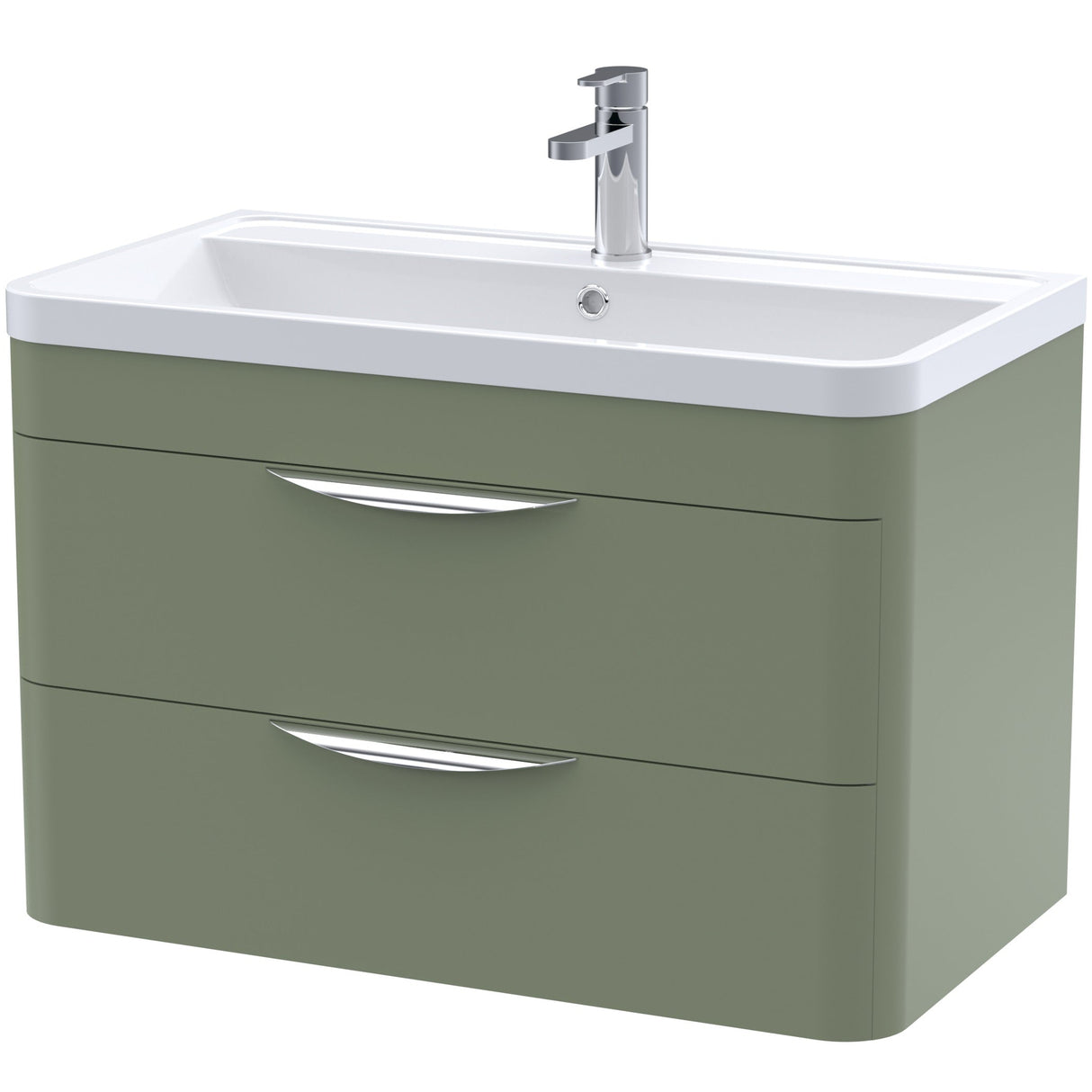 Nuie Parade 800mm Wall Hung 2 Drawer Vanity Unit & Basin Satin Green FPA805A