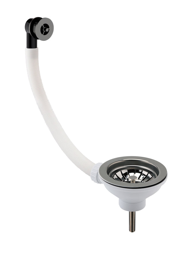 Nuie Kitchen Sink Waste Strainer & Round Overflow 90mm - Brushed Pewter FW716SRB