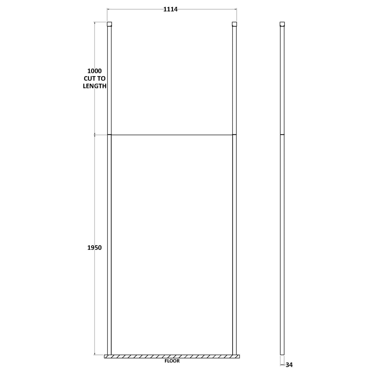 Hudson Reed 8mm Freestanding Wetroom Screen With Ceiling Posts Chrome GPCP11 LD