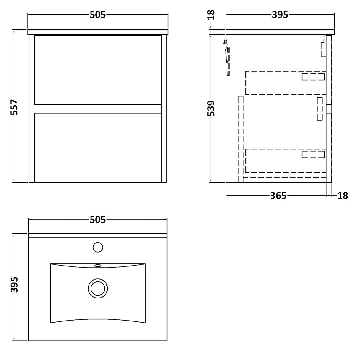 Nuie Havana 500mm Wall Hung 2 Drawer Vanity Unit & Basin Graphite Grey HAV2202B LD