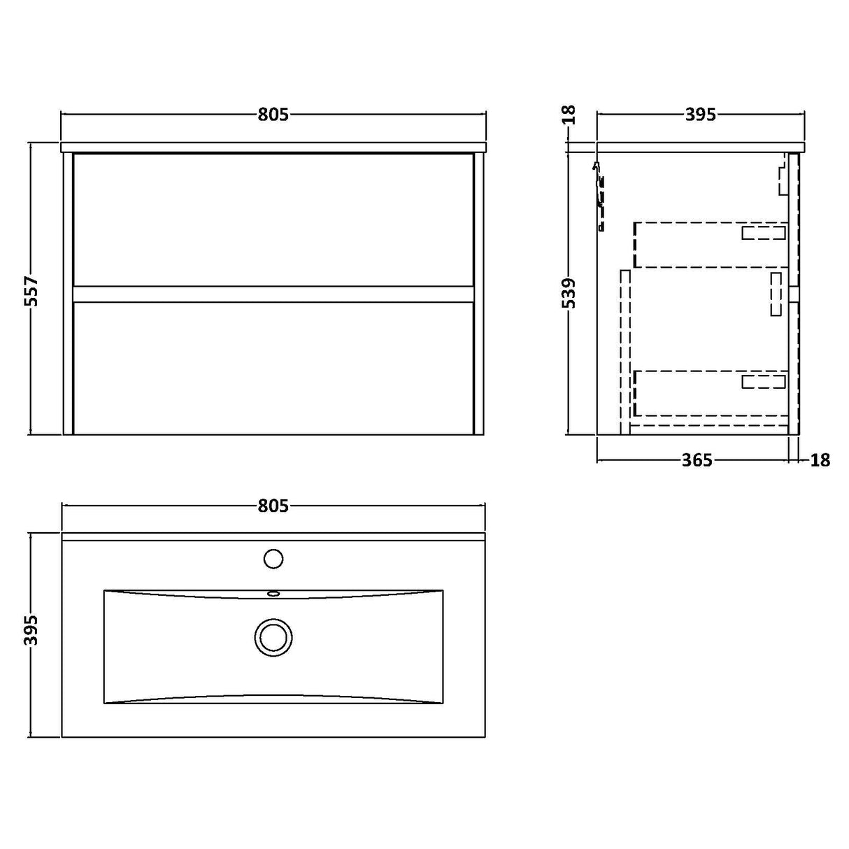 Nuie Havana 800mm Wall Hung 2 Drawer Vanity Unit & Basin Graphite Grey HAV2206B LD