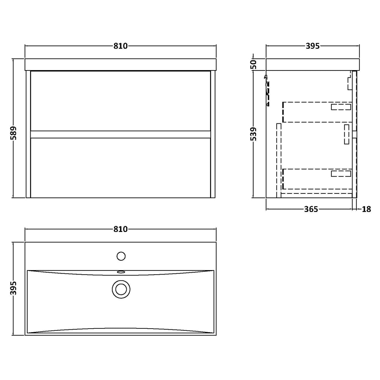 Nuie Havana 800mm Wall Hung 2 Drawer Vanity Unit & Basin Graphite Grey HAV2206D LD