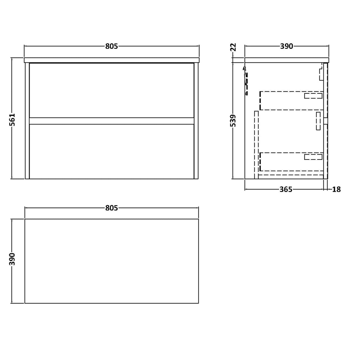 Nuie Havana 800mm Wall Hung 2 Drawer Countertop Vanity Unit Graphite Grey HAV2206LSB LD
