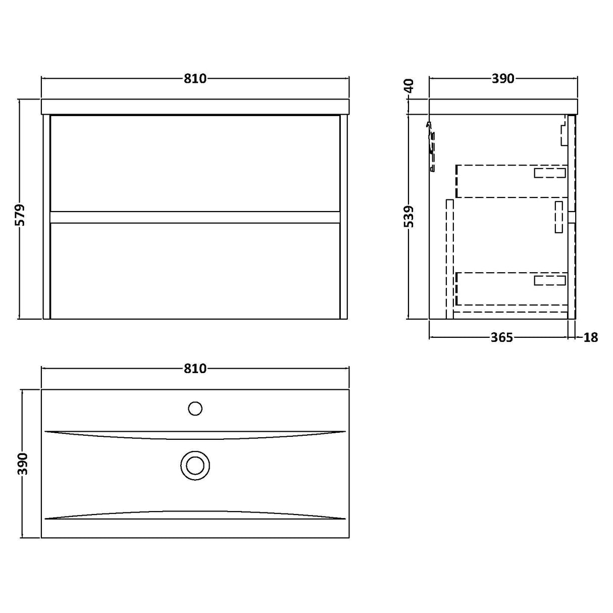 Nuie Havana 800mm Wall Hung 2 Drawer Vanity Unit & Basin Coastal Grey HAV2306A LD